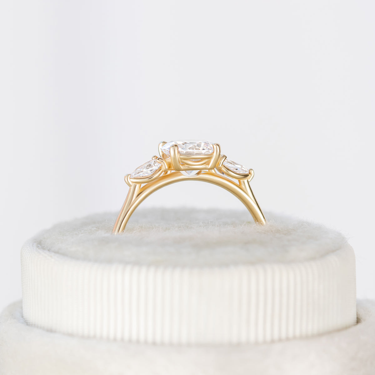 Mae ~ Pear Three Stone Ring