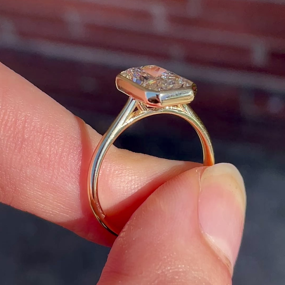 Betsy ~ Emerald & Radiant Cut Bezel Ring