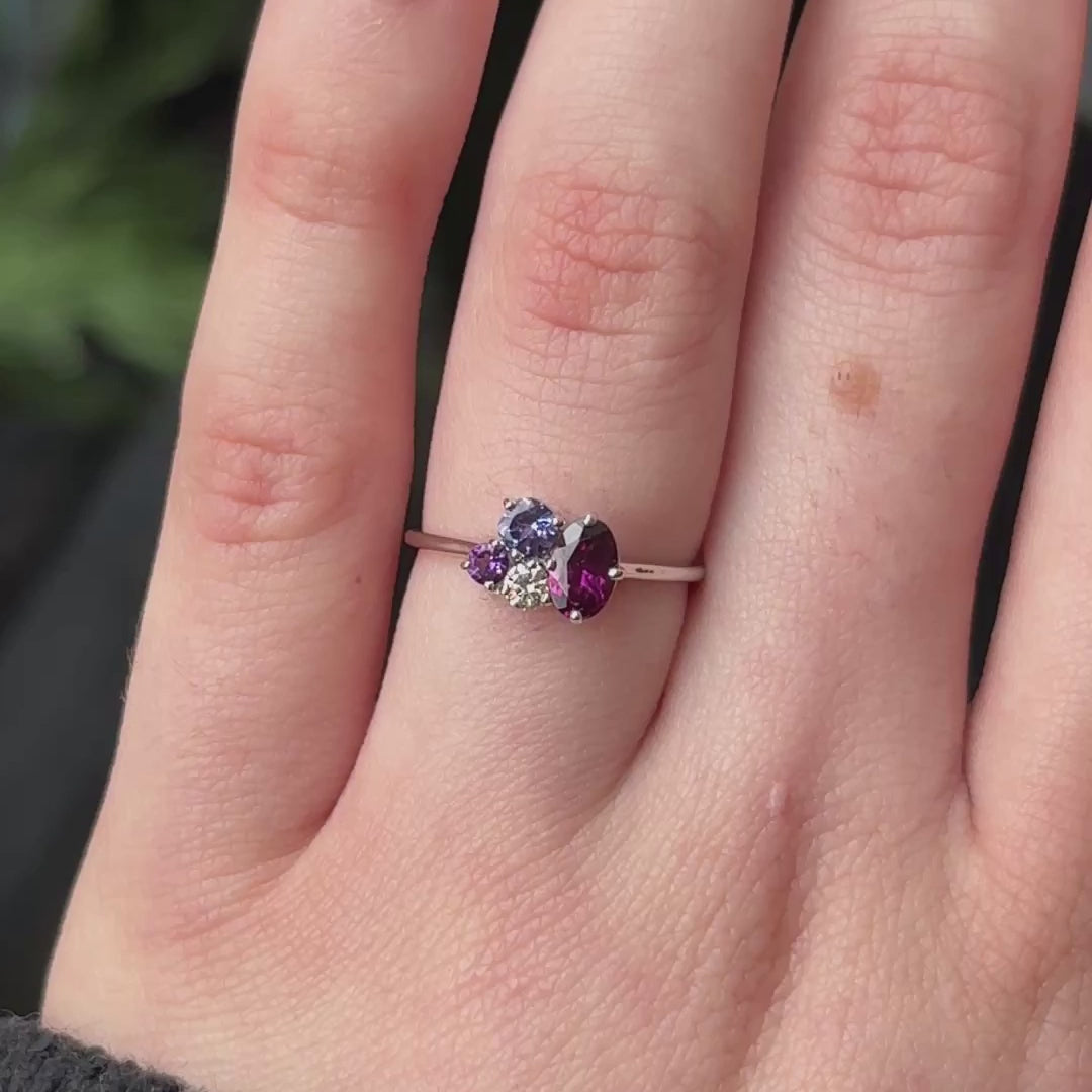 Portia Grape Garnet and Amethyst Cluster Ring ~ Ready to Ship