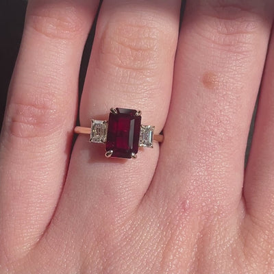Custom Ruby Engagement Ring with Emerald Side Stones
