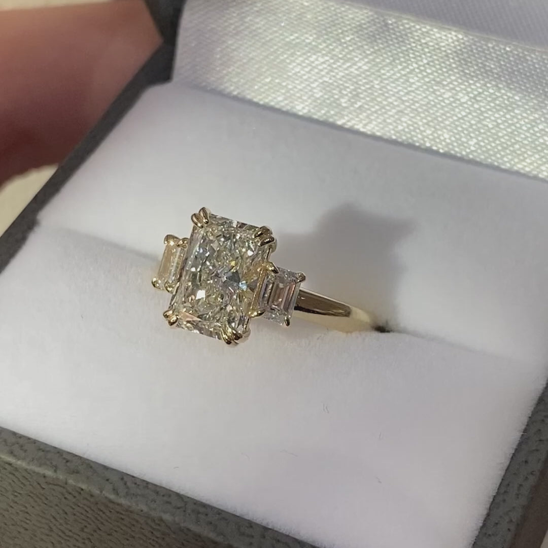 Custom Radiant and Emerald Cut Three-Stone Ring