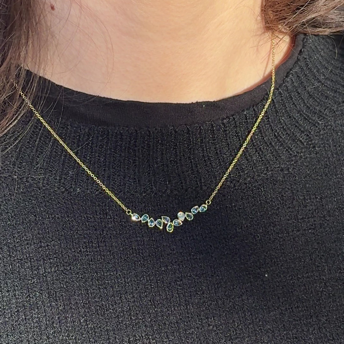 Scattered Montana Sapphire and Diamond Necklace ~ Ready to Ship