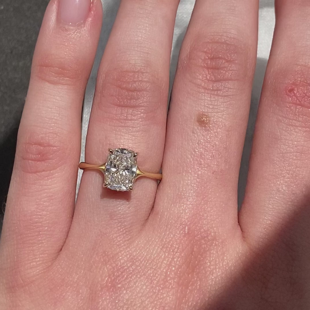 Clementine Hidden Halo ~ Elongated Cushion Cut Ring