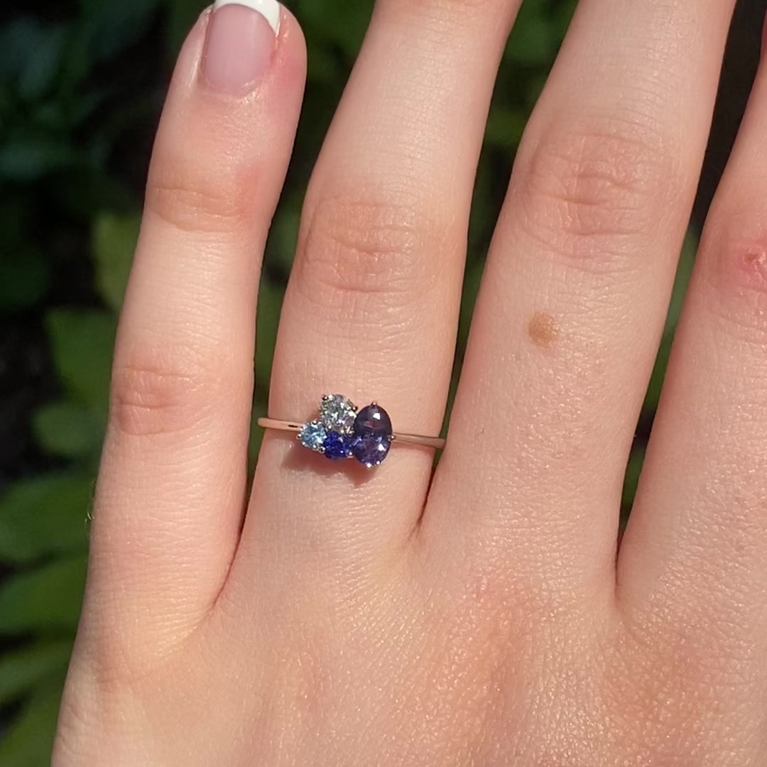 Portia Iolite and Sapphire Cluster Ring ~ Ready to Ship