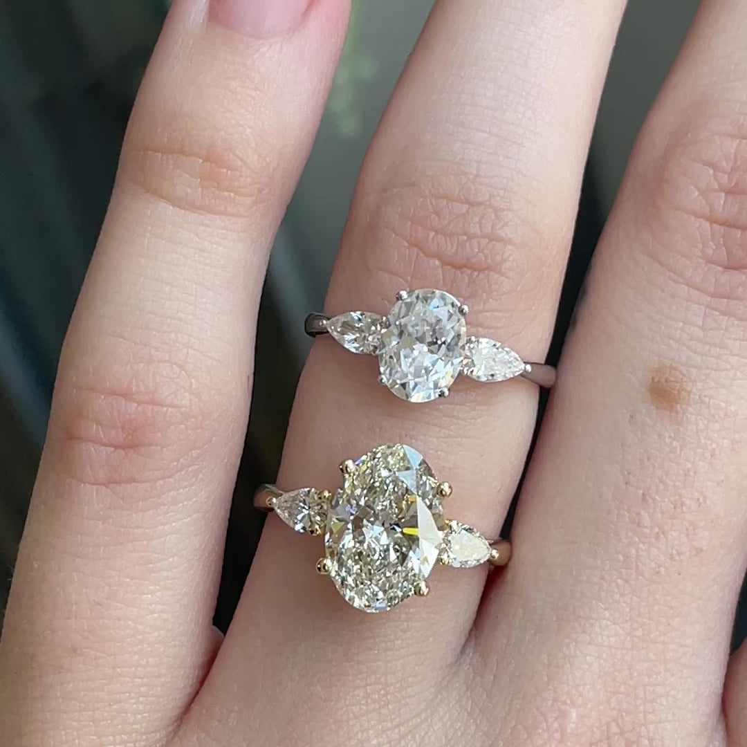 Mae ~ Pear Three Stone Ring
