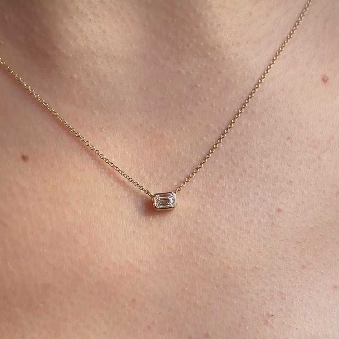 Emerald Cut Bezel Diamond Necklace ~ Ready to Ship