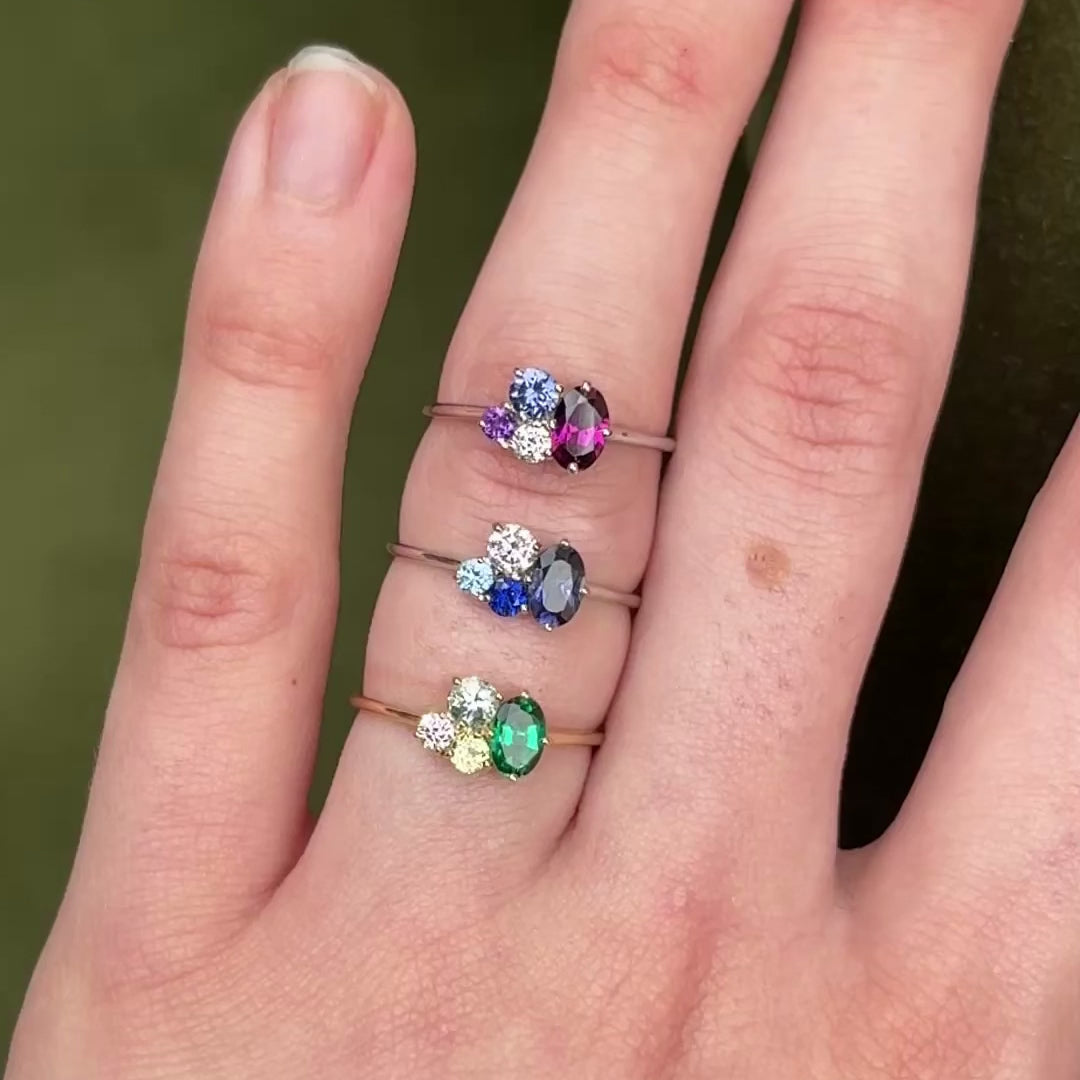Portia Iolite and Sapphire Cluster Ring ~ Ready to Ship