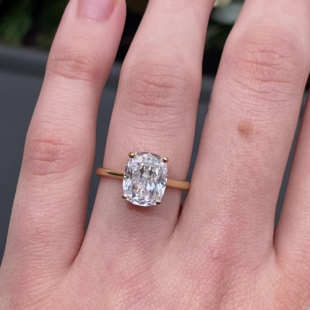 Maeve ~ Elongated Cushion Hidden Halo Engagement Ring