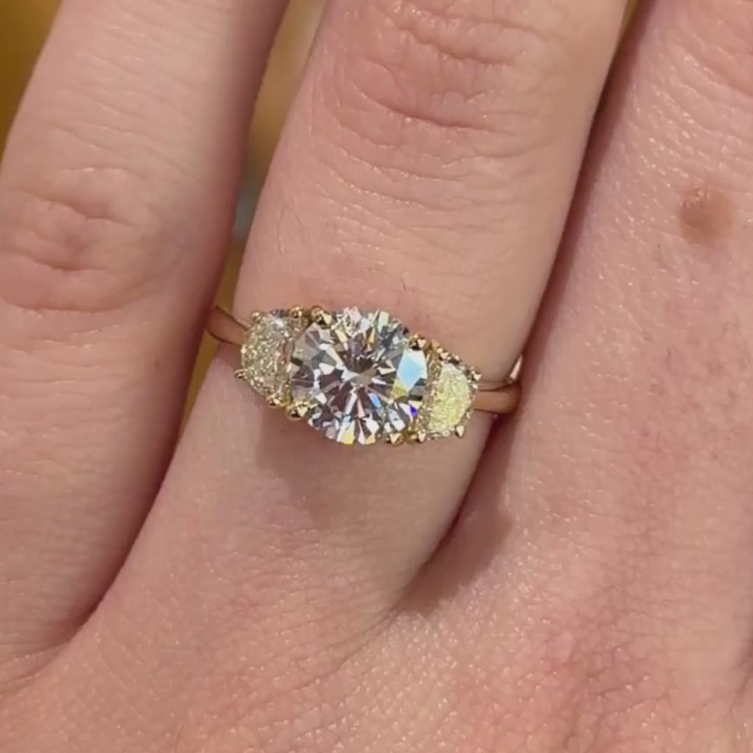 Mary ~ Half-Moon Three Stone Ring