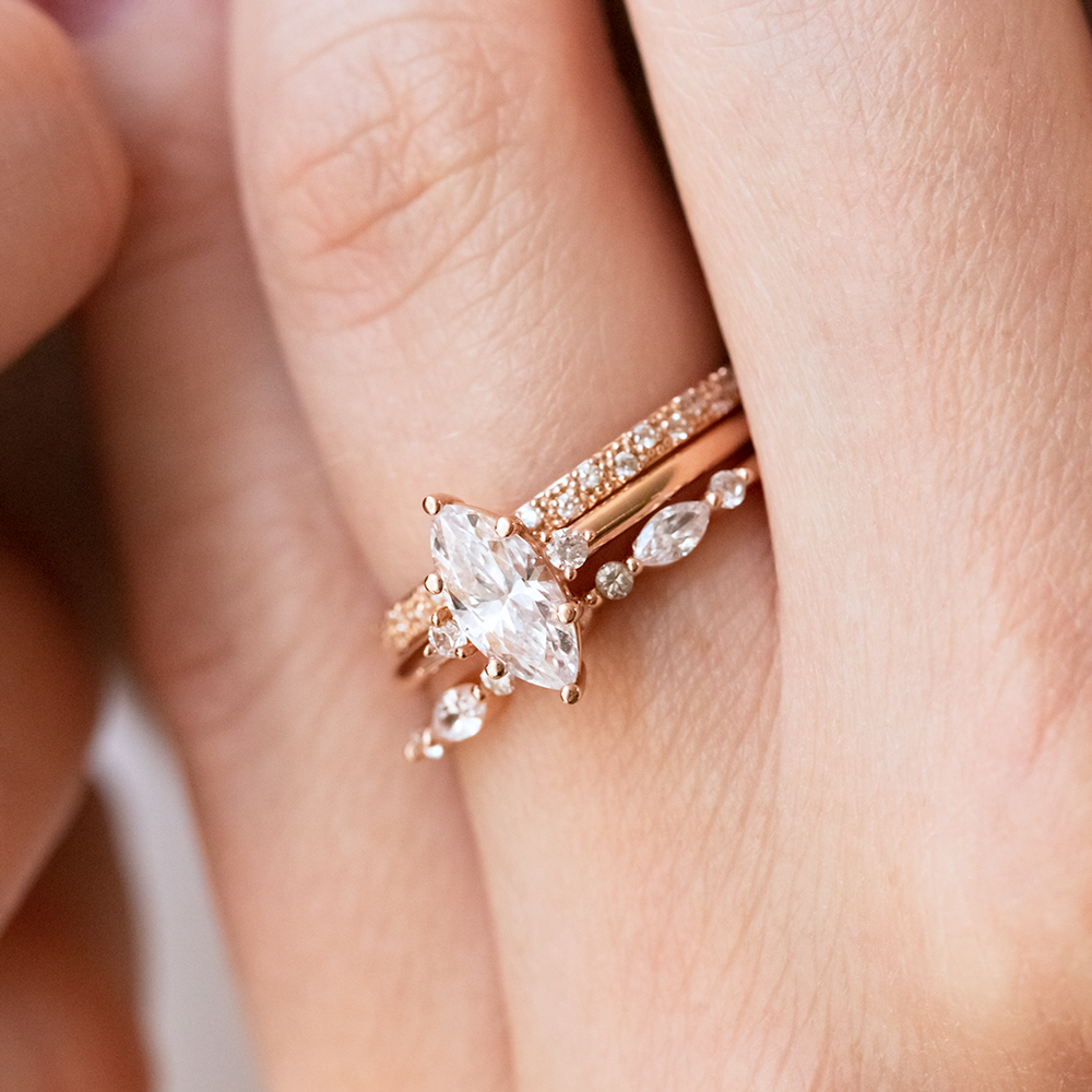 Marquise diamond ring with wedding band hot sale