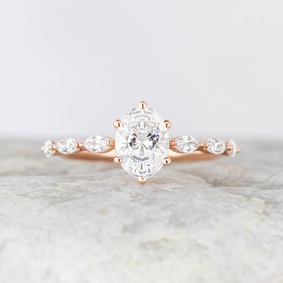 Willa Marquise diamond side stone engagement ring