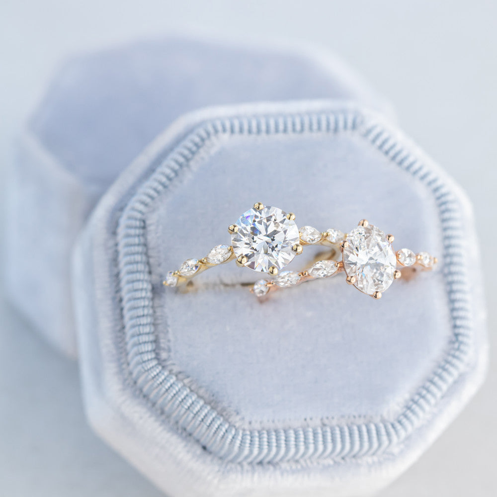 Willa Marquise diamond side stone engagement ring
