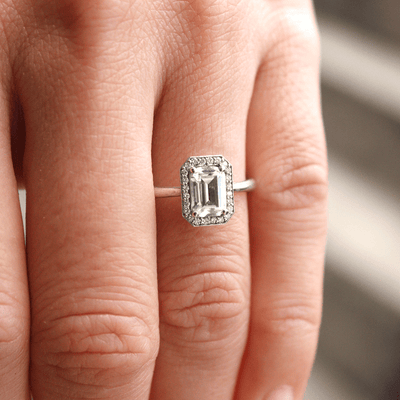 Tess Emerald Cut Micro Halo Ring